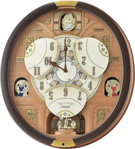 Vista 3 de SEIKO QXM601BRH - Reloj de pared con péndulo giratorio de 12 melodías en movimiento, oro rosa