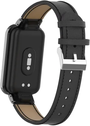 Vista 4 de Compatible con Xiaomi Redmi Smart Band Pro, correa de repuesto de cuero Redmi Smart Band Pro con marco de metal para Xiaomi Redmi Smart Band Pro