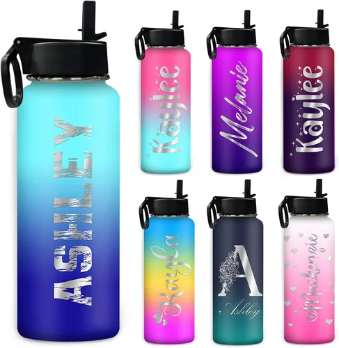 Vista 10 de Botella de agua personalizada, botella de agua deportiva personalizada con nombre, botella de acero inoxidable aislada al vacío con tapa con Color 1