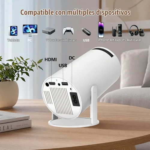 Vista 7 de Mini proyector con Wifi y Bluetooth, soporte 4K con Android 11 blanco-1