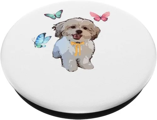 Vista 2 de Shih Tzu Perro con diseño de mariposas – PopSockets Grip y soporte para teléfonos y tabletas