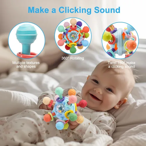 Vista 4 de Juguetes de dentición para bebés, mordedores para bebés, juguetes sensoriales Montessori para 0-6 6-12 meses, regalos para niños de 1 año, niños