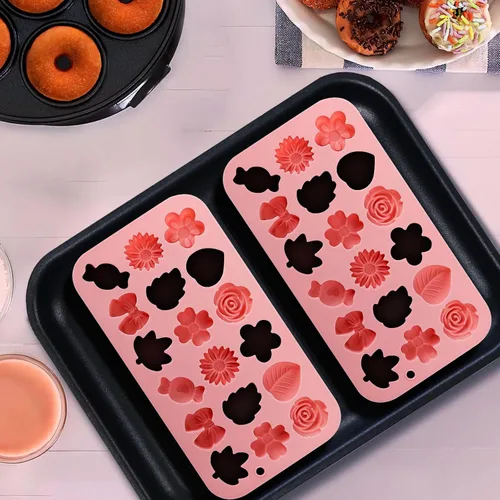 Vista 5 de Moldes de silicona florales de caramelo de flores, 2 unidades, moldes de chocolate con margarita, tulipán, rosa, pajarita, hojas de gelatina, molde