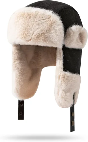 Vista 3 de Croogo Sombrero esquimal para clima frío, sombrero de trampero grueso de invierno, sombrero ruso Ushanka, resistente al viento, sombrero de esquí