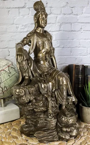 Vista 8 de Ebros - Estatua de Bodhisattva de la diosa del agua y la luna Kuan Yin en resina de bronce sintético, 13.75 pulgadas de alto, Museo de la Deidad