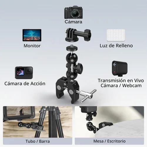 Vista 2 de SMALLRIG Super Clamp Mount 2 unidades, brazo mágico de doble cabeza de bola para cámara