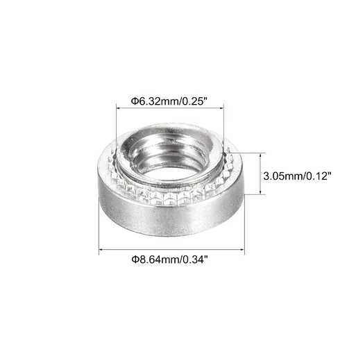 Vista 2 de uxcell Tuercas autoadhesivas, # 10-32 x 0.12 pulgadas, tuerca remachadora de acero inoxidable, cabeza redonda, acero inoxidable, fijación