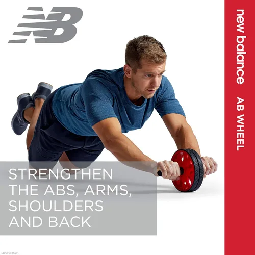 Vista 4 de New Balance Ab Wheel - Rodillo abdominal con ruedas antideslizantes con asas de agarre seguro, negro/rojo