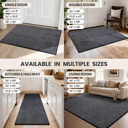 Vista 9 de PURRUGS Tapete para puerta con atrapamiento de suciedad, 20 x 31.5 pulgadas, antideslizante, lavable a máquina, tapete para puerta de perro, tapete