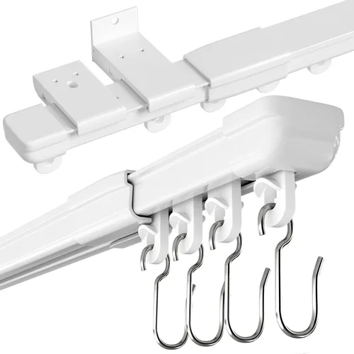 Vista 8 de AIZESI Riel de cortina de aluminio resistente para montaje en pared de techo deslizante con ganchos, ojal de longitud ajustable de 3 pies / cortina