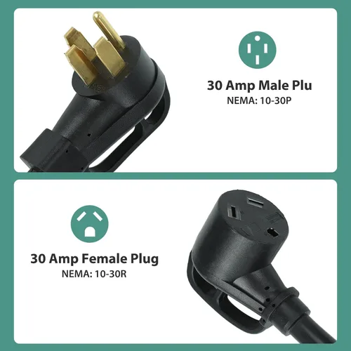 Vista 4 de Enchufe macho de 50 amperios 14-50P a dos 30 amperios TT-30R hembra RV Y cable adaptador con mango de agarre para caravana, remolque, cámper
