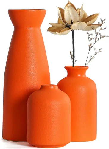 Vista 12 de CEMABT Juego de 3 jarrones de cerámica beige pequeños para decoración, decoración moderna boho de granja para el hogar, jarrón decorativo