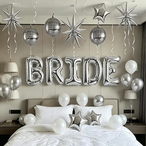 Vista 7 de TONIFUL 40 Inch Giant Bride Balloon Bachelorette Party Decorations with Blue White Balloons White BRIDE Letter Mylar Foil Balloons Banner for Bride