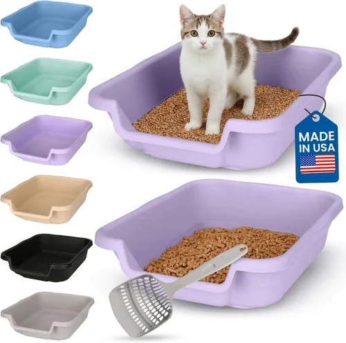 Vista 30 de KittyGoHere - Caja de arena para gatos mayores, sartén pequeña con cuchara jumbo de mango largo, caja de arena para gatos de entrada baja, ligera