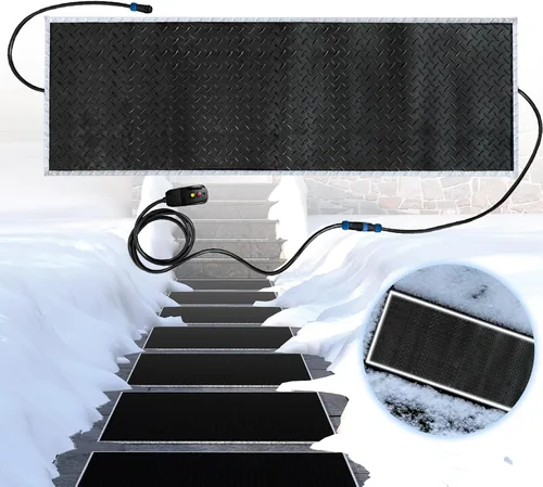 Vista 8 de Alfombrillas térmicas para derretir nieve al aire libre, alfombrilla de goma térmica antideslizante de 10" x 30" para hielo, velocidad