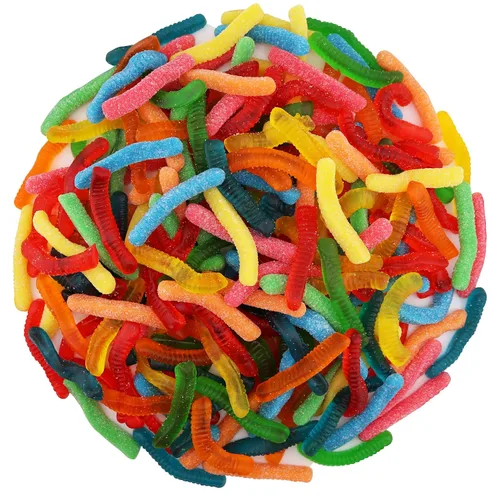 Vista 10 de FirstChoiceCandy Gusanos de gomita agridulce, varios sabores y colores sólidos (1 libra, frambuesa azul)