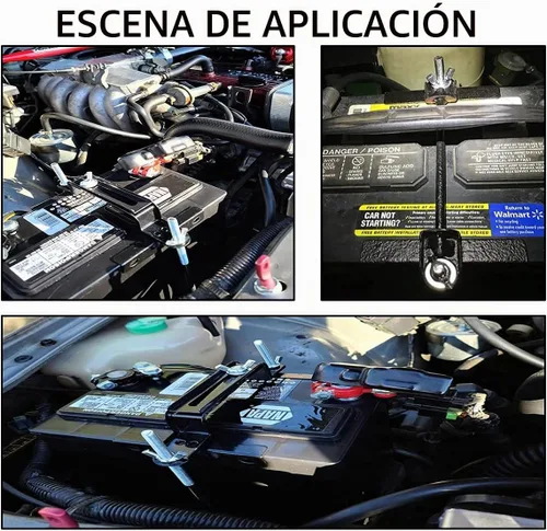Vista 7 de Soporte de batería ajustable universal, Barra transversal ajustable para batería universal con soporte de batería de perno L para coche SUV