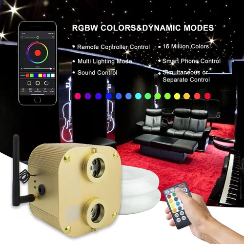 Vista 4 de Kit de luz de techo de fibra óptica parpadeante de 20 W, controlador de motor LED RGBW con aplicación control Bluetooth RF 28 teclas control remoto