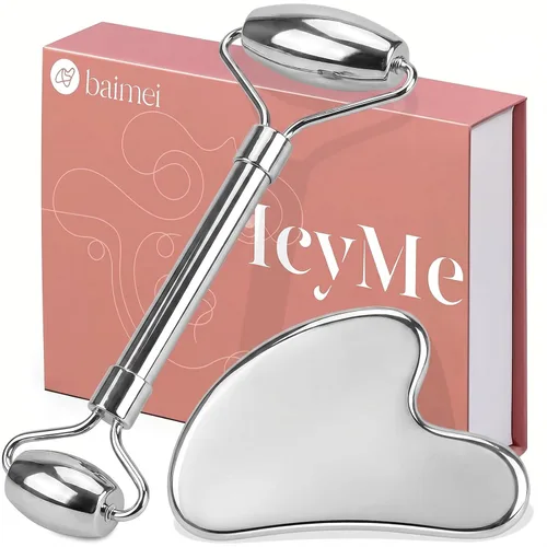 Vista 10 de BAIMEI IcyMe - Rodillo facial de jade y Gua Sha, rodillo de belleza facial, herramientas para el cuidado de la piel, regalo de cuidado personal