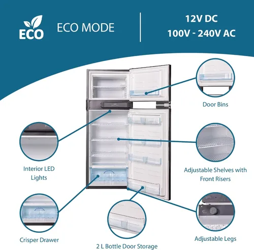Vista 7 de Conserv Refrigerador Congelador 12V/DC 10cf de Acero Inoxidable para RV, Lancha, Uso Fuera de la Red, Camping con 2 Puertas