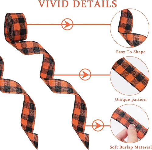 Vista 3 de Whaline 10 rollos de cinta de arpillera a cuadros de otoño de 50 yardas de 1 pulgada de cinta decorativa para otoño, Acción de Gracias
