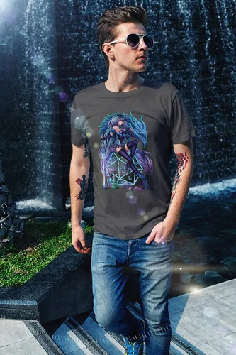Vista 6 de Camiseta inspirada en Calabozos y Dragones Anime Girl- Camiseta exclusiva de manga corta RPG Gamer - Negro, Gris Blanco