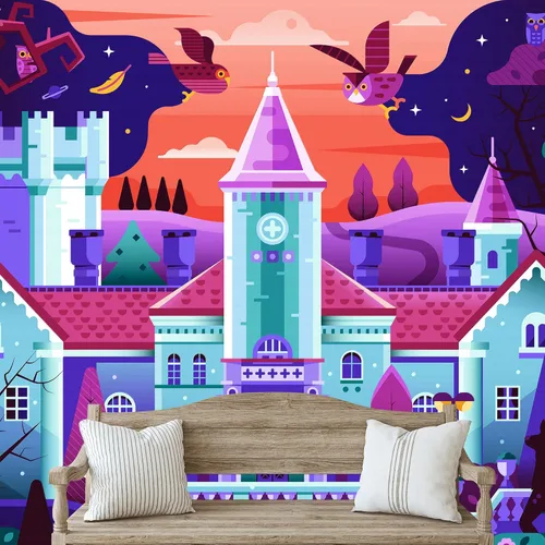 Vista 26 de IDEA4WALL Adhesivo mural removible para pared, diseño de castillo mágico de nieve y ciencia ficción, arte moderno, paisaje decorativo para sala