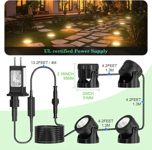 Vista 6 de SoulBay Luces LED bajo el agua, paquete de 4 P68 impermeables de bajo voltaje iluminación de paisaje con temporizador de 8 horas para fuente
