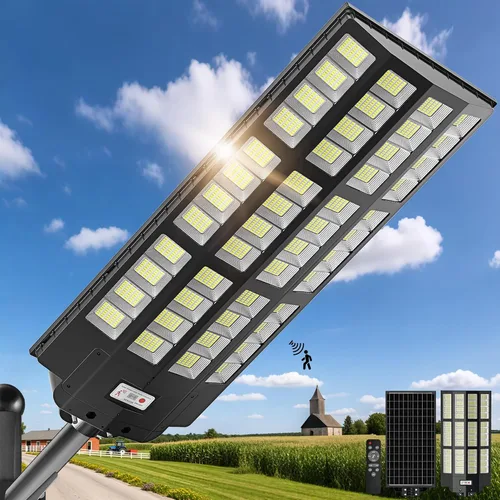 Vista 11 de Luces solares de calle de 8000 W para exteriores, gran angular, luces solares al aire libre del atardecer al amanecer, luz de estacionamiento