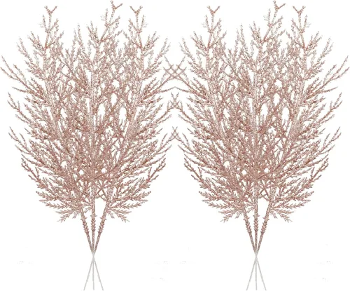 Vista 15 de Tallos de bayas con purpurina navideña, 24 piezas de púas artificiales para rellenos de adornos de árbol de Navidad, coronas de Navidad Dorado