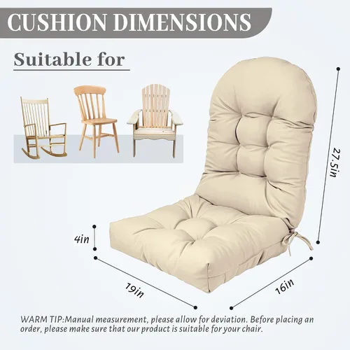 Vista 2 de Adirondack & - Cojín para silla mecedora, respaldo alto, acolchado para patio con lazos, resistente a la decoloración y protección UV, cojín