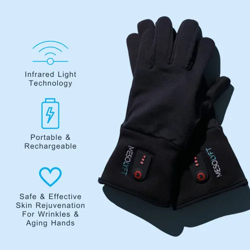 Vista 3 de Combo de guantes rejuvenecedores y máscara - Portátil y recargable - Calor infrarrojo para arrugas, guantes antienvejecimiento con máscara