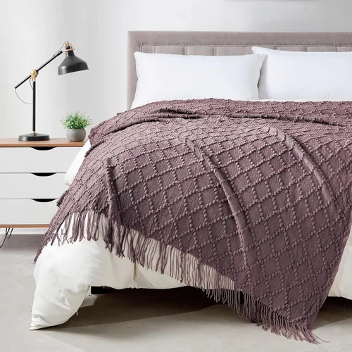 Vista 43 de Bourina Manta de punto decorativa con textura, unicolor y suave, para sofá, 50 x 60 pulgadas, almendra Knitted Throw Blanket 50x60 Inches, Soft