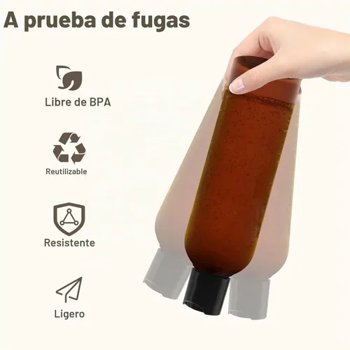 Vista 4 de Paquete de 2 botellas de plástico para champú de 8 onzas con tapas de disco, ámbar