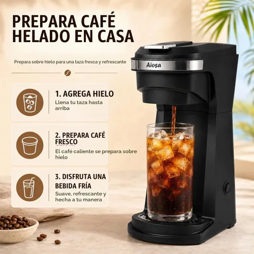 Vista 7 de Cafetera de una sola porción, KCup y café molido, preparación de un Negro