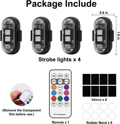 Vista 7 de 4 piezas de luces estroboscópicas LED inalámbricas con control remoto, 8 colores, carga USB, impermeables, luces de advertencia de emergencia