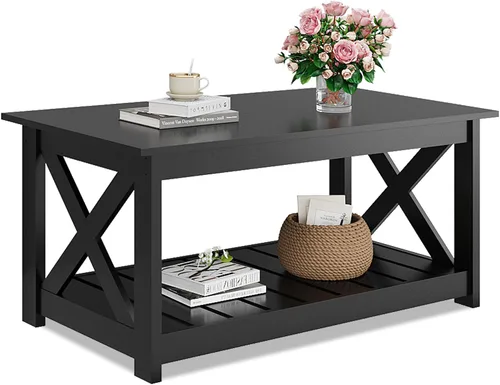 Vista 9 de WLIVE Mesa de Centro, Mesa de Centro Estilo Granja de 43" con Estante de Almacenamiento y Soporte Resistente en Forma de V, Mesa Central de Madera