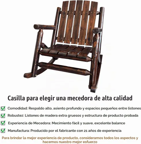 Vista 4 de Rustic Log - Mecedora de madera de abeto maciza hecha a mano, para porche, patio, resistente, 700 libras, acabado resistente a la intemperie