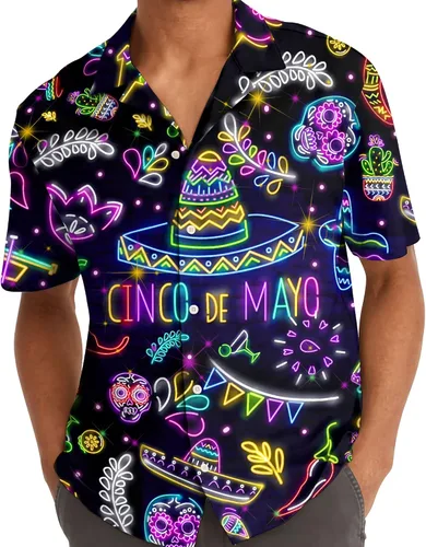 Vista 5 de PIGO Camisa hawaiana americana de pie grande para hombre, divertida camisa hawaiana con botones para hombre