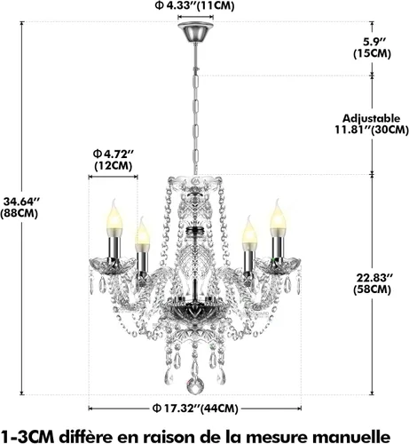 Vista 5 de Ridgeyard Candelabro transparente de 4 brazos con forma de gota de lluvia de cristal, lámpara de techo empotrada para comedor, sala de estar