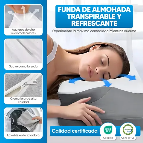 Vista 8 de Almohada cervical para el cuello para aliviar el dolor, almohada ortopédica de contorno de espuma viscoelástica, almohada de apnea del sueño Gris