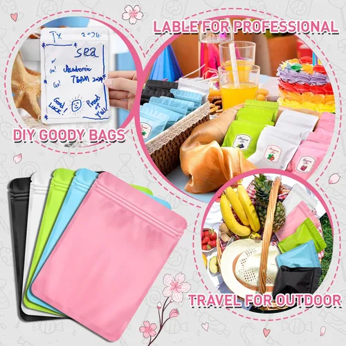 Vista 6 de FUNFERY 100 paquete de bolsas de embalaje de Mylar negras, bolsas resellables de doble cara, bolsas de cierre hermético a prueba de olores, bolsas