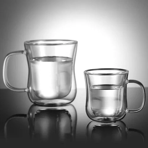 Vista 4 de ecooe Juego de 2 tazas de café de doble pared de 4 onzas, tazas de café de vidrio transparente con asa, taza de café aislada de borosilicato Clear