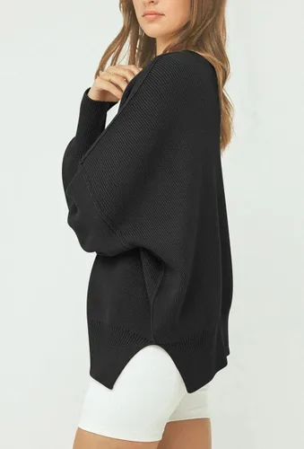 Vista 4 de EFAN Suéter de punto acanalado con cuello redondo y manga murciélago para mujer
