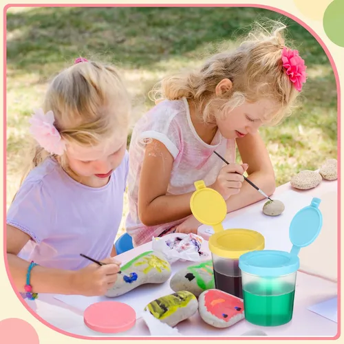 Vista 6 de Zonon 50 vasos de pintura de 6 onzas antiderrames con tapas abiertas, suministros de arte para el regreso a la escuela, aula, estudio de artista