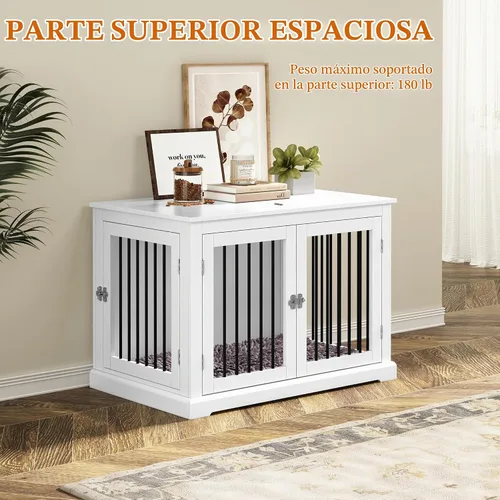Vista 2 de PUPETPO Jaula para Perros Estilo Mueble con Cojín, Perrera para Perros Mediana, Jaulas para Mascotas, Jaula para Perros para Perros Pequeños y Blanco