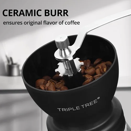 Vista 4 de Molinillo de café manual con rebabas de cerámica y mango de acero inoxidable alargado, molinillo de café de mano con 2 frascos de vidrio