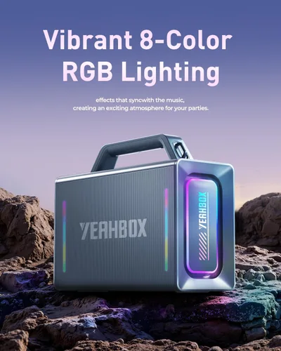 Vista 8 de Yeahbox Thunder 500 Altavoz de Fiesta – Sistema PA Bluetooth de Potencia Máxima de 200W con Micrófonos Inalámbricos Duales, Tarjeta de Sonido DSP