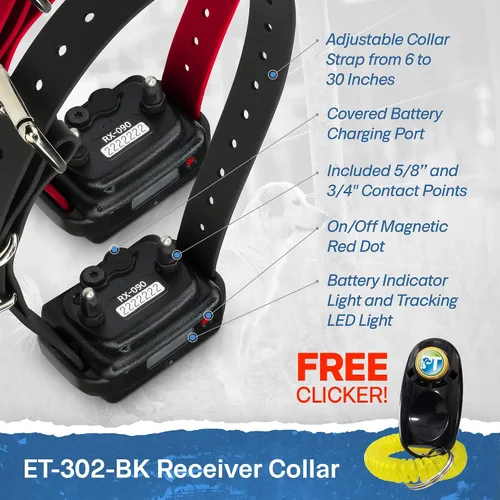 Vista 5 de Educator ET-302 Collar Mini Negro E para Adiestramiento de Perros con Control Remoto - Alcance de 1/2 Milla, Resistente al Agua, 100 Niveles