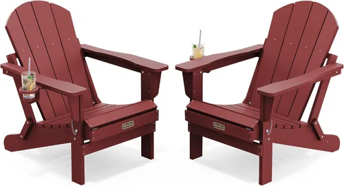 Vista 47 de SERWALL Silla Adirondack plegable para exteriores, silla de patio con portavasos - Ejército